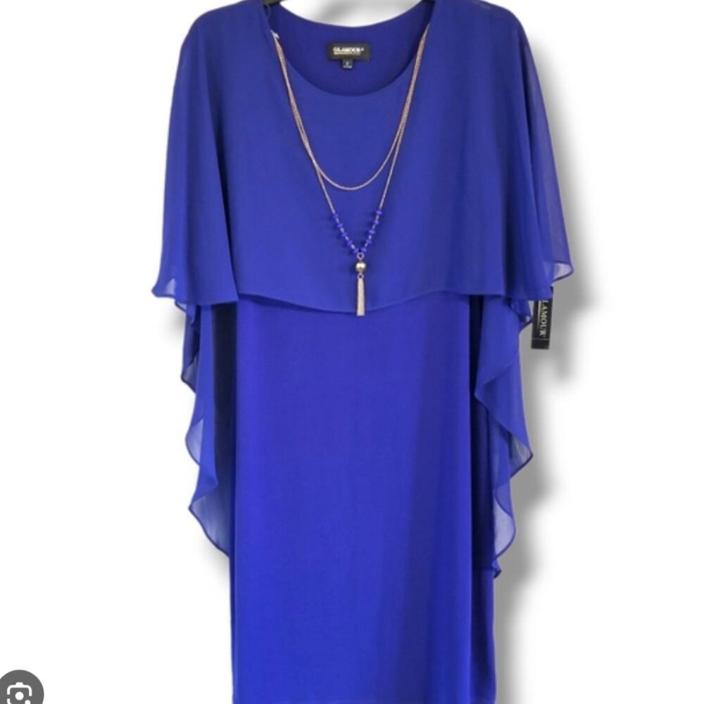 NWT Glamour Blue Cocktail Dress With Cape | Size 6